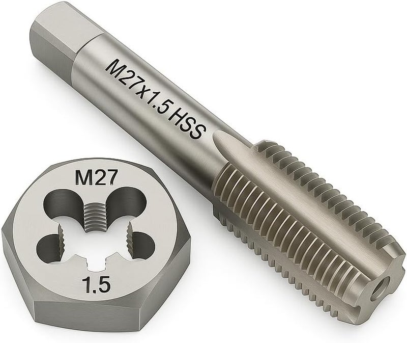 Yamesh M27x1.5 Metric Tap and Die Set Right Hand HSS Tap & GCr15 Hex Die for Metal Thread Repair - Image 1